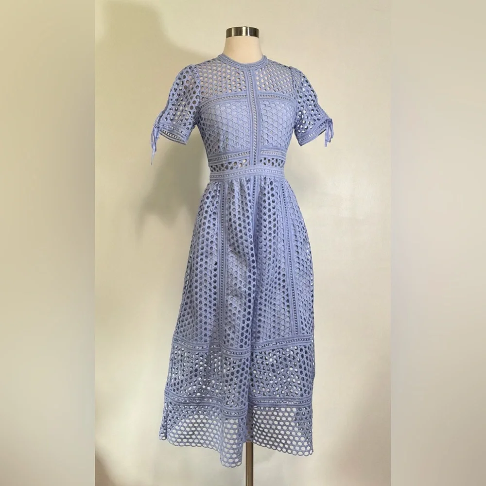Self Portrait Guipure Lace Midi Dress in Lilac Size 2 New With Tag - Picture 10 of 11